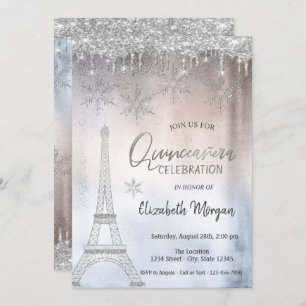Glitter druppelt olietoren Snowflakes Quinceañera Kaart