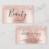 Glitter druppelt roos goud metallic schoonheidssal visitekaartje (Voorkant / Achterkant)