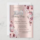 Glitter Druppelt Roos Goud Roze Bloemen 100th Kaart (Voorkant)