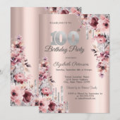 Glitter Druppelt Roos Goud Roze Bloemen 100th Kaart (Voorkant / Achterkant)