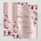 Glitter Druppelt Roos Goud Roze Bloemen 30e Verjaa Kaart (Voorkant / Achterkant)