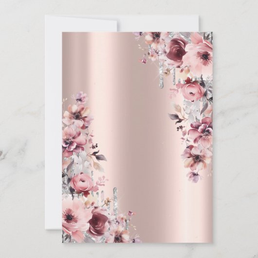 Glitter Druppelt Roos Goud Roze Bloemen 40e Verjaa Kaart (Achterkant)