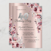 Glitter Druppelt Roos Goud Roze Bloemen 40e Verjaa Kaart (Voorkant / Achterkant)