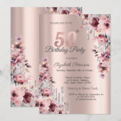 Glitter Druppelt Roos Goud Roze Bloemen 50e Verjaa Kaart (Voorkant / Achterkant)