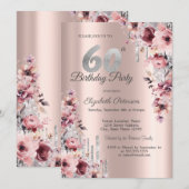 Glitter Druppelt Roos Goud Roze Bloemen 60e Verjaa Kaart (Voorkant / Achterkant)