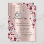 Glitter Druppelt Roos Goud Roze Bloemen 65e Verjaa Kaart (Voorkant / Achterkant)