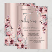 Glitter Druppelt Roos Goud Roze Bloemen 75e Verjaa Kaart (Voorkant / Achterkant)