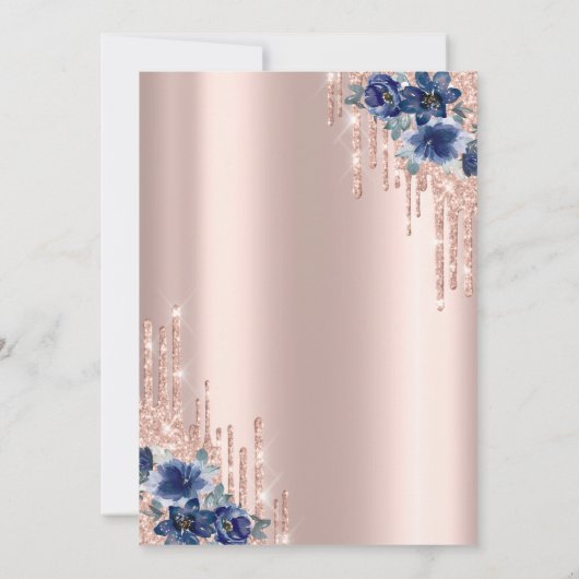 Glitter Druppelt Roos Gouden Blauwe Bloem 50ste Ve Kaart (Achterkant)