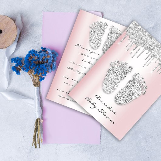 Glitter druppelt roze grijze babyteugels op het po kaart