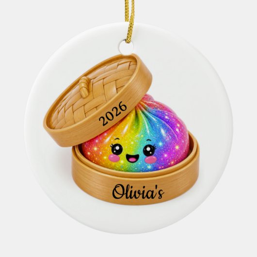 Glitter Dumpling Ornament Bamboe Stoommand 2026 (Voorkant)