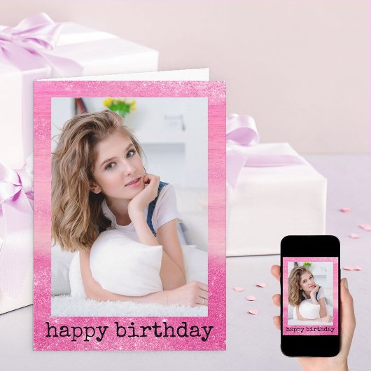 Glitter Dust Ombre Sparkle Pink Foto Birthday Kaart