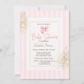 Glitter Dust Roze Bow Gestreept Baby shower Kaart (Voorkant)