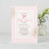 Glitter Dust Roze Bow Gestreept Baby shower Kaart (Staand voorkant)