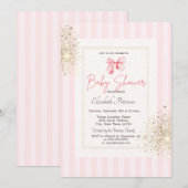 Glitter Dust Roze Bow Gestreept Baby shower Kaart (Voorkant / Achterkant)