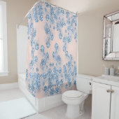 Glitter Dusty Blue Floral GIRLY Elegant Roos Douchegordijn (In situ)