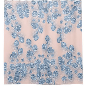 Glitter Dusty Blue Floral GIRLY Elegant Roos Douchegordijn