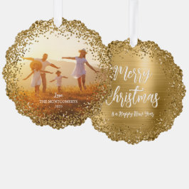 Glitter Edge Familie Foto Prettig Kerstfeest Ornament Kaart