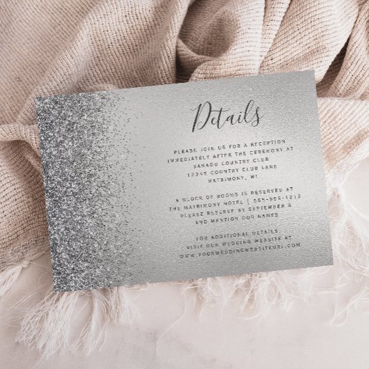 Glitter Edge Silver Wedding Details Informatiekaartje