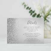 Glitter Edge Silver Wedding Details Informatiekaartje (Staand voorkant)
