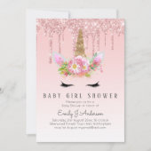 GLITTER EENHOORN Baby MEISJE Shower Roze Goud Kaart (Voorkant)
