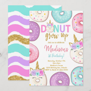 Glitter Eenhoorn Donuts Verjaardag uitnodiging