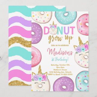 Glitter Eenhoorn Donuts Verjaardag uitnodiging