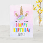 Glitter Eenhoorn Gepersonaliseerd Meisje Gelukkige Kaart (Gele Bloem)
