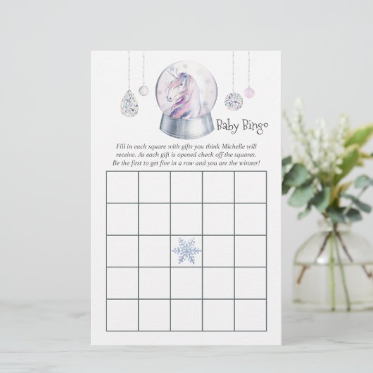 Glitter Eenhoorn Kerst Baby shower Bingo (Staand voorkant)