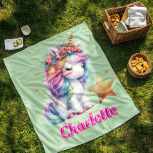 Glitter eenhoorn magische ster limoengroen fleece deken