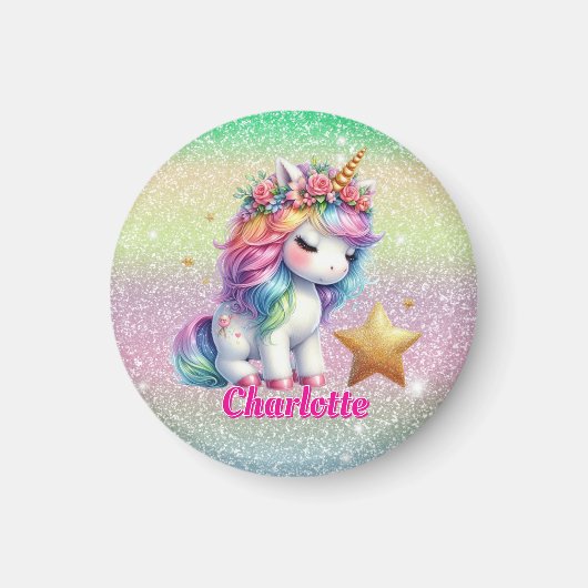 Glitter eenhoorn magische ster  magneet (Voorkant)