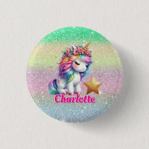 Glitter eenhoorn magische ster  ronde button 3,2 cm