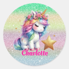 Glitter eenhoorn magische ster ronde sticker