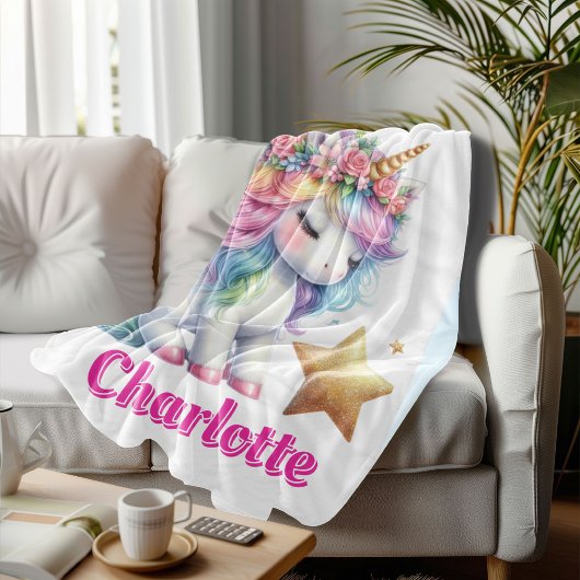 Glitter eenhoorn magische ster Wit Fleece Deken