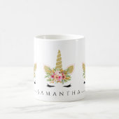 Glitter Eenhoorn met Waterverf Bloemenboeket Koffiemok (Center)