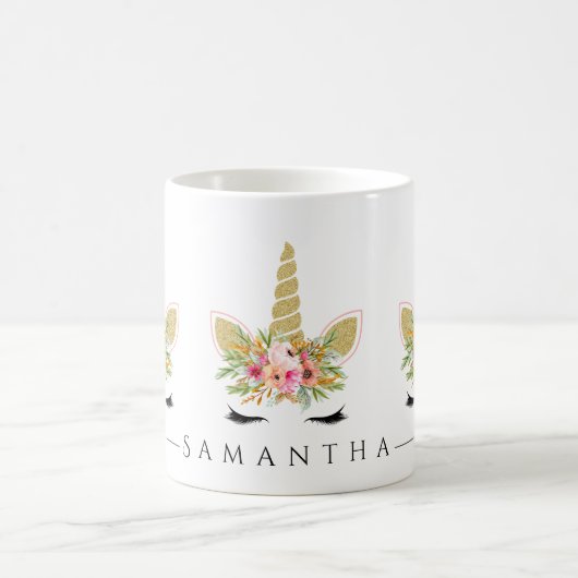 Glitter Eenhoorn met Waterverf Bloemenboeket Koffiemok (Center)
