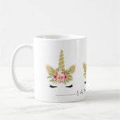 Glitter Eenhoorn met Waterverf Bloemenboeket Koffiemok (Links)