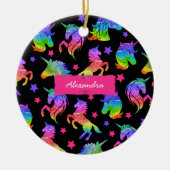 Glitter Eenhoorn Regenboog met Voornaam Kerst Keramisch Ornament (Voorkant)