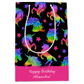 Glitter Eenhoorn Regenboog met Voornaam Verjaardag Medium Cadeauzakje (Voorkant)