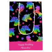 Glitter Eenhoorn Regenboog met Voornaam Verjaardag Medium Cadeauzakje (Achterkant)