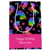 Glitter Eenhoorn Regenboog met Voornaam Verjaardag Medium Cadeauzakje (Voorkant)