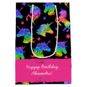 Glitter Eenhoorn Regenboog met Voornaam Verjaardag Medium Cadeauzakje (Achterkant)