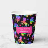 Glitter Eenhoorn Regenboog met Voornaam Verjaardag Papieren Bekers (Achterkant)