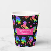 Glitter Eenhoorn Regenboog met Voornaam Verjaardag Papieren Bekers (Voorkant)