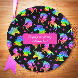 Glitter Eenhoorn Regenboog met Voornaam Verjaardag Papieren Bordje
