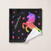 Glitter Eenhoorn Regenboog Patroon met Voornaam Bad Handdoek (Wasdoekje)