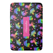 Glitter Eenhoorn Regenboog Patroon met Voornaam Badmat (Voorkant Verticaal)