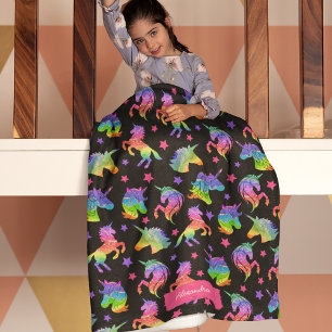 Glitter Eenhoorn Regenboog Patroon met Voornaam Fleece Deken