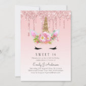 Glitter Eenhoorn Sweet 16 Roze Goud 16e Meisjes Ve Kaart (Voorkant)