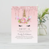 Glitter Eenhoorn Sweet 16 Roze Goud 16e Meisjes Ve Kaart (Staand voorkant)