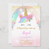 Glitter Eenhoorn Verjaardag Uitnodigen Kaart (Voorkant)